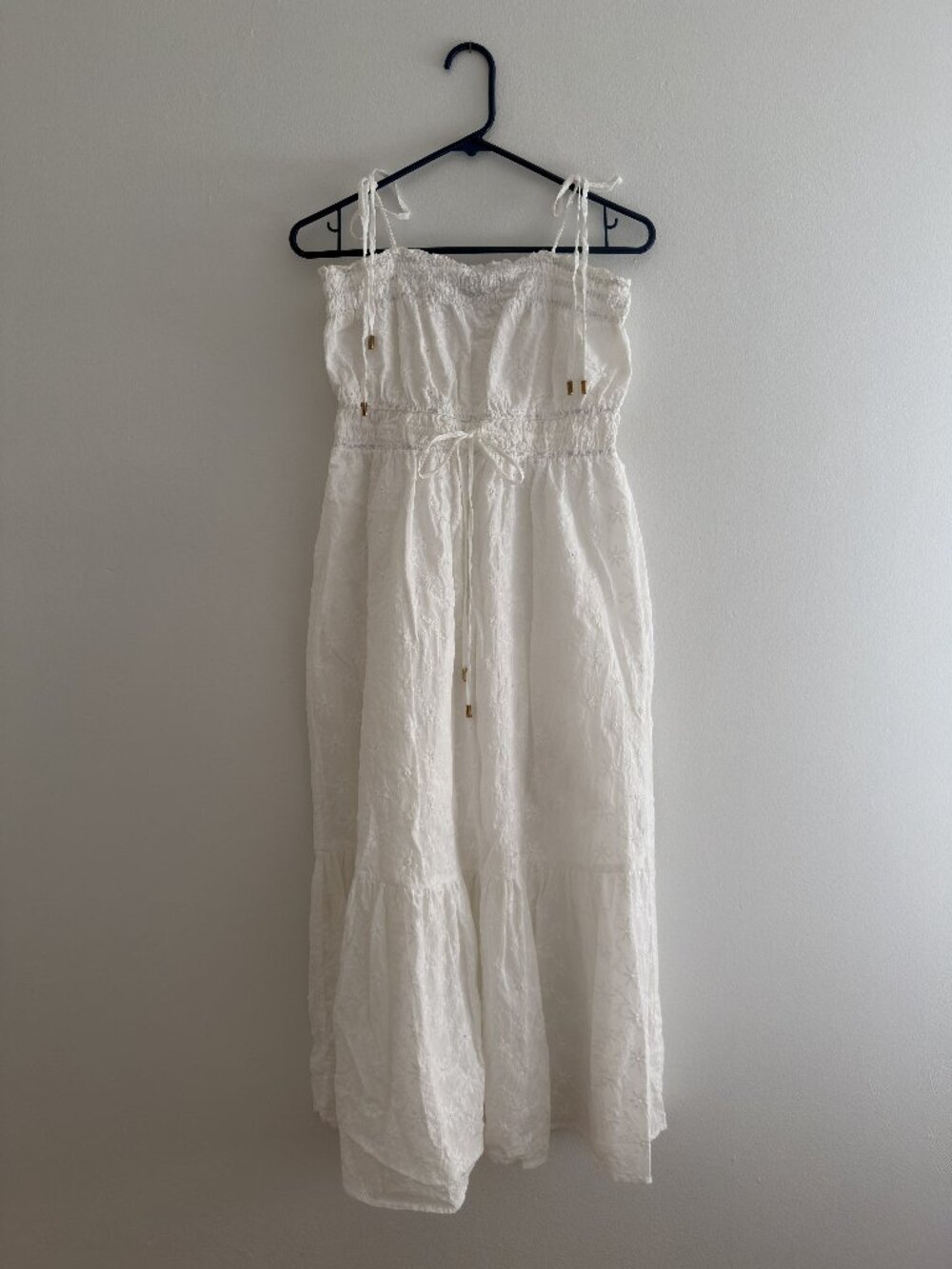MINKPINK White Floral Eyelet Tiered Midi Sundress